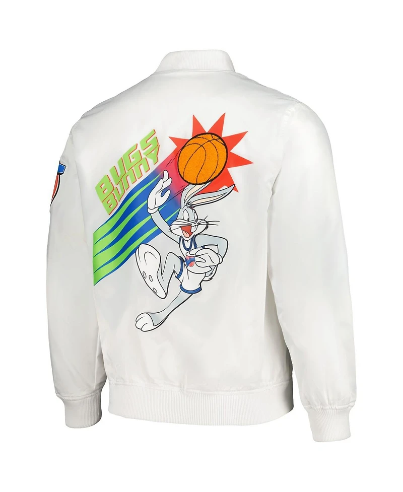 Freeze Max Men's White Looney Tunes Graphic Satin Full-Snap Jacket