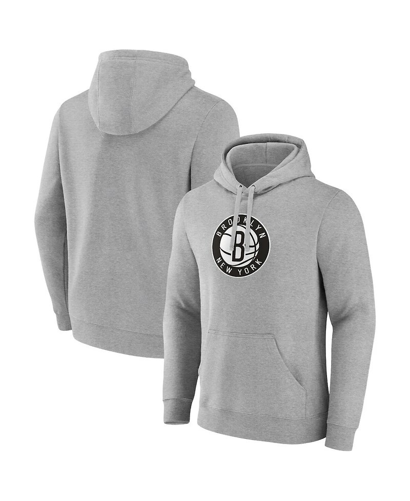 Fanatics Men's Heather Gray Brooklyn Nets Primary Logo Pullover Hoodie
