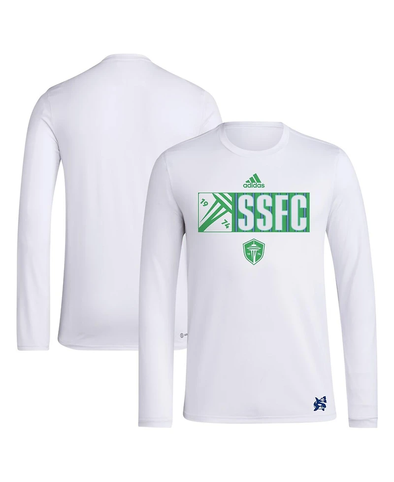 Adidas Men's White Seattle Sounders Fc 2024 Jersey Hook Aeroready Long Sleeve T-Shirt