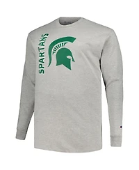 Champion Men's Heather Gray Michigan State Spartans Big Tall Mascot Long Sleeve T-Shirt