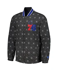 Starter Men's Black Philadelphia 76ers In-Field Play Fashion Satin Full-Zip Varsity Jacket
