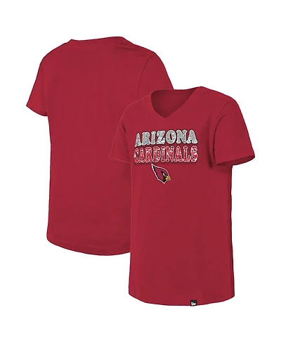 New Era Big Girls Cardinal Arizona Cardinals Reverse Sequin V-Neck T-Shirt