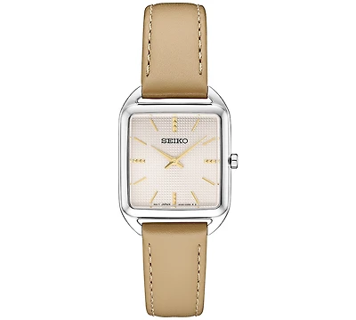 Seiko Women's Essentials Light Brown Leather Strap Watch 26mm x 35mm