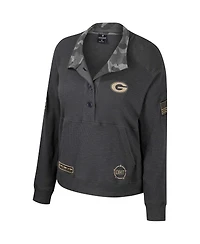 Colosseum Women's Heather Charcoal Georgia Bulldogs Oht Military Appreciation Payback Henley Thermal Sweatshirt