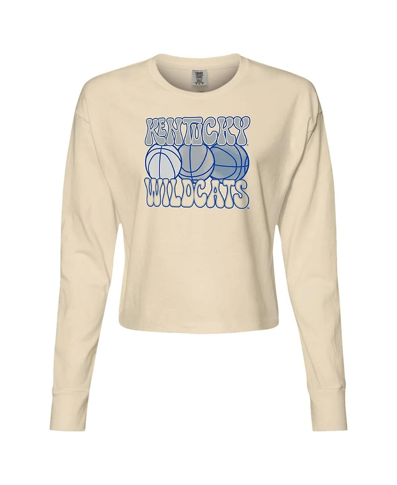 Image One Women's Natural Kentucky Wildcats Comfort Colors Basketball Cropped Long Sleeve T-Shirt