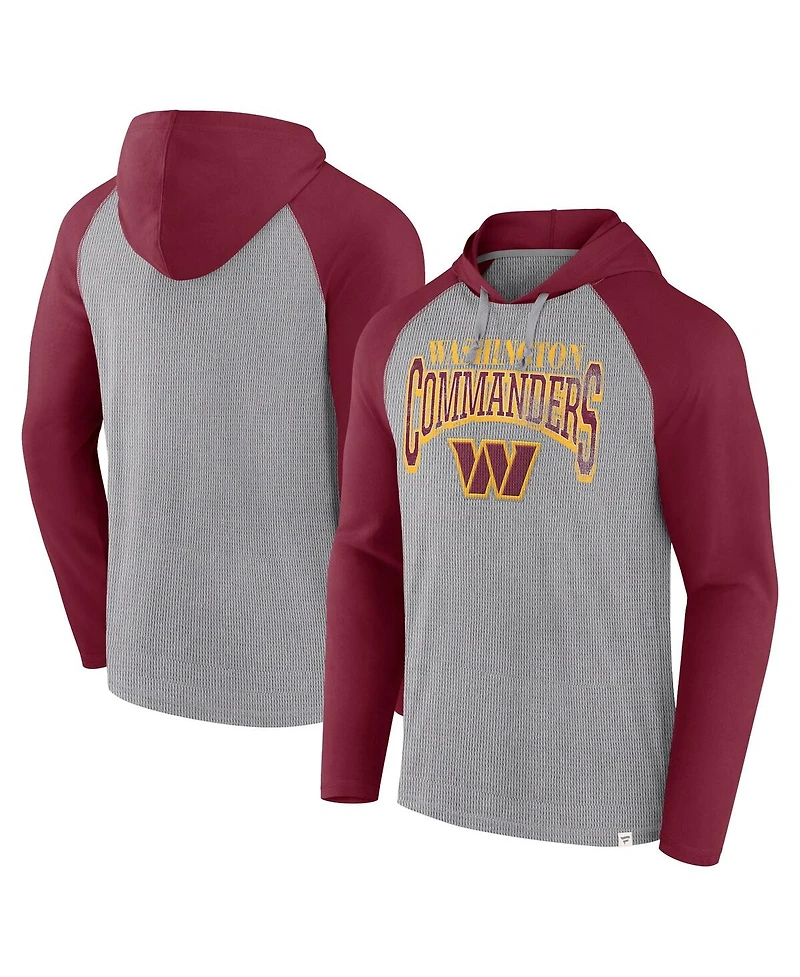 Fanatics Men's Gray/Burgundy Washington Commanders Under Center Long Sleeve Hoodie T-Shirt