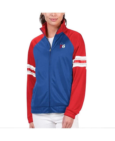 G-iii 4Her by Carl Banks Women's Royal Philadelphia 76ers Main Player Raglan Rhinestone Full-Zip Track Jacket