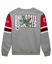 Mitchell & Ness Men's Grey Heather Ohio State Buckeyes Throwback Allover 4.0 Pullover Sweatshirt