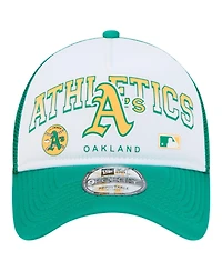 New Era Men's White Oakland Athletics Retro Wordmark 9FORTY A-Frame Trucker Adjustable Hat