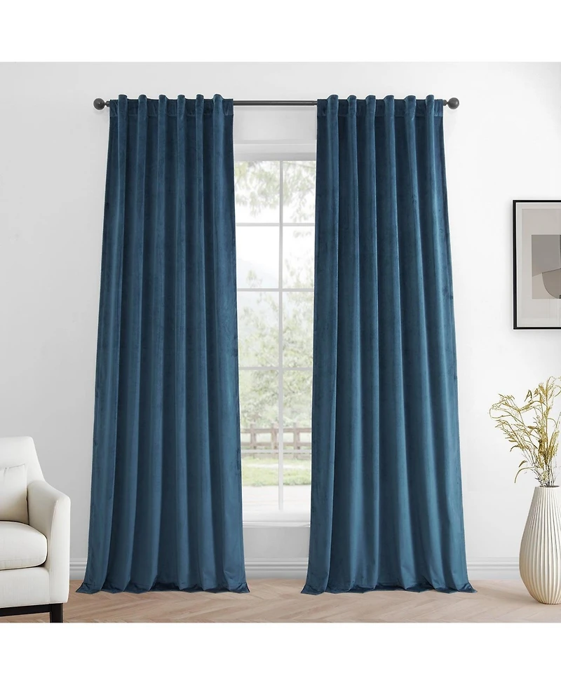 Half Price Drapes Dark Blue Simply Velvet Room Darkening Curtain Pair (2 Panels