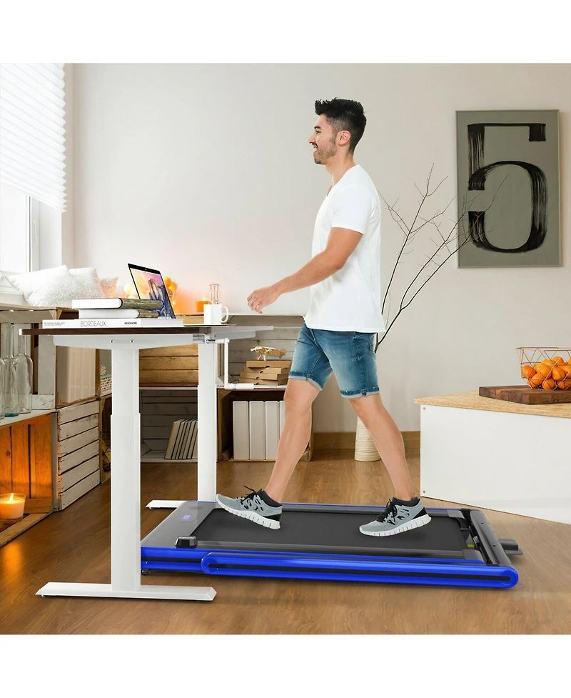 2-in-1 Folding Treadmill with Dual Led Display-Navy