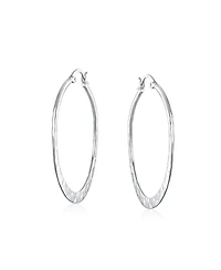 Bling Jewelry Boho Large Hammered Flat Thin Large Hoop Earrings Sterling Silver 1.5 Inch Diameter