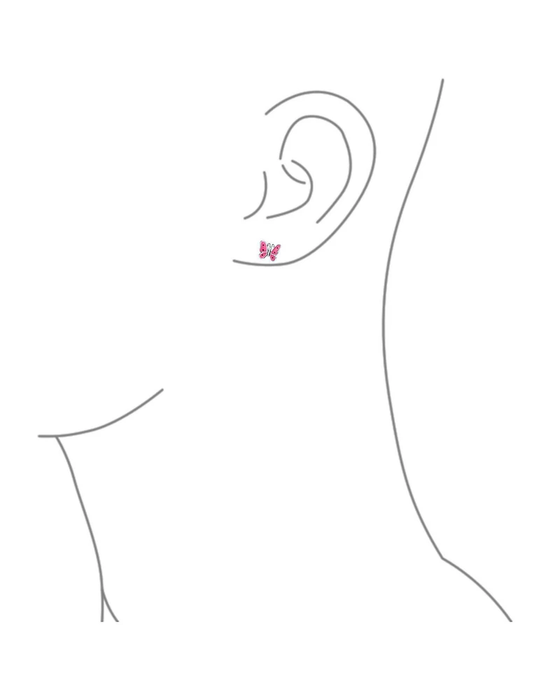 Bling Jewelry Tiny Pink Enamel Butterfly Stud Earrings in Sterling Silver