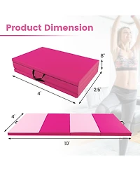 Skonyon 4-Panel Pu Leather Folding Exercise Mat with Carrying Handles-Hot Pink