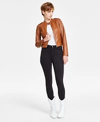 Guess Women's Faux-Leather Moto Jacket with Snap Collar