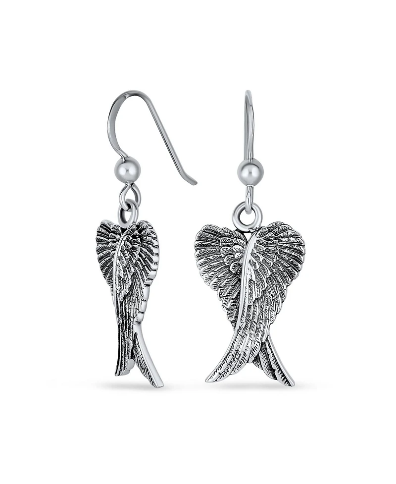 Bling Jewelry Heart Guardian Angel Wing Pendant Necklace and Dangle Earrings Set Silver