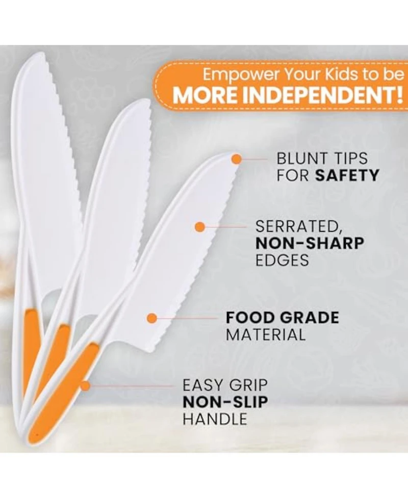 3-Piece Kids Knife Set for Real Cooking & Baking with Serrated Edges