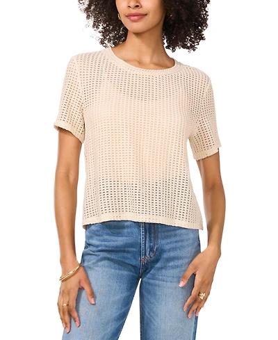 Vince Camuto Women's Sheer Short-Sleeve Crewneck Tee