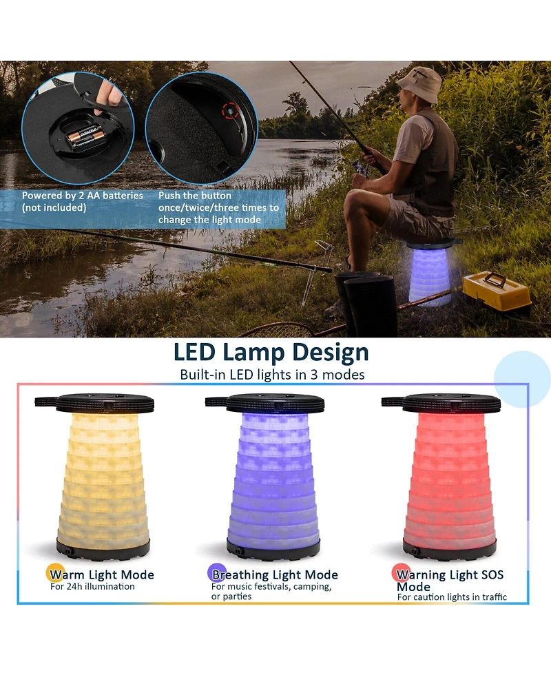 Sugift 3 Pieces Folding Camping Table Stool Set with 2 Retractable Led Stools