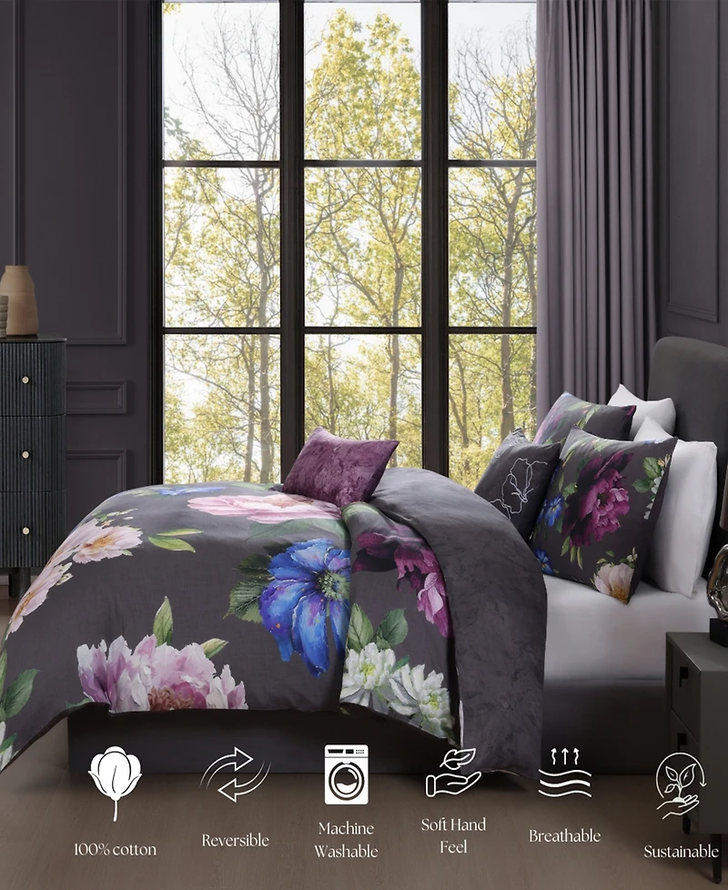 Bebejan Elegant Blossoms Bedding 100% Cotton 5 Piece Queen Size Reversible Comforter Set