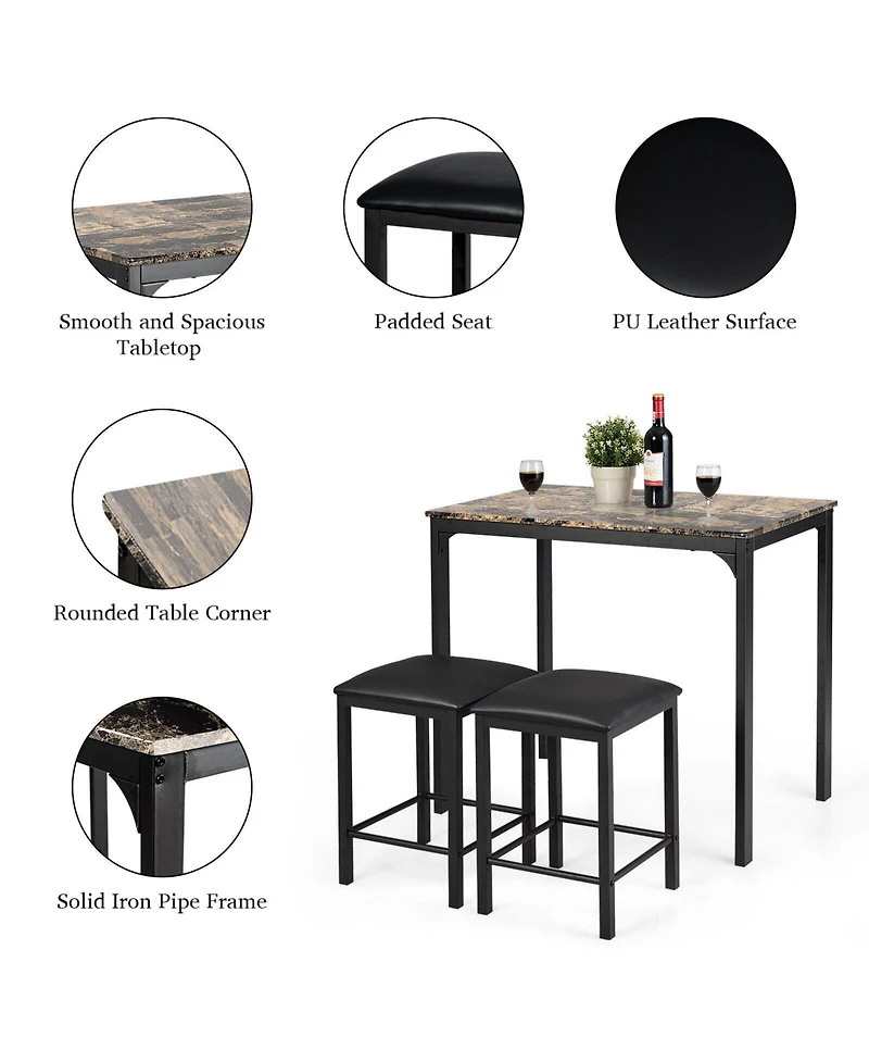 Sugift 3 Pieces Dining Table Set with Faux Marble Tabletop and 2 Chairs