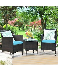Sugift 3 Pieces Ergonomic Wicker Patio Conversation Set