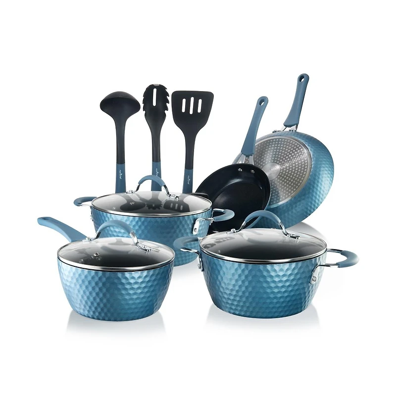 NutriChef Kitchenware Pots & Pans Set - Stylish Kitchen Cookware with Elegant Diamond Pattern, Non-Stick (11-Piece Set)