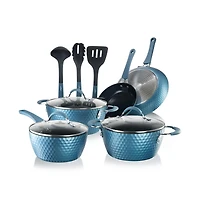NutriChef Kitchenware Pots & Pans Set - Stylish Kitchen Cookware with Elegant Diamond Pattern, Non-Stick (11-Piece Set)