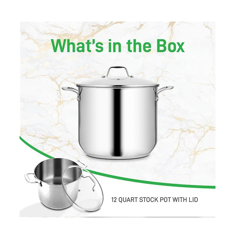 NutriChef Stainless Steel Cookware Stockpot - Quart, Heavy Duty Induction Pot