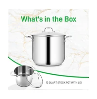 NutriChef Stainless Steel Cookware Stockpot - Quart, Heavy Duty Induction Pot