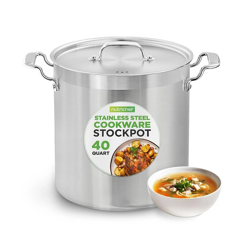 NutriChef Stainless Steel Cookware Stockpot - Quart, Heavy Duty Induction Pot