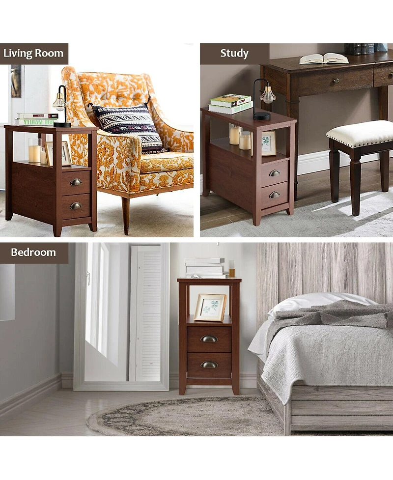 23.5 x 12 Inch Rectangular Wooden Nightstand with 2 Drawers and Shelf