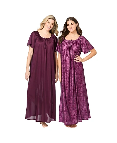 Only Necessities Women's 2-Pack Long Silky Gown