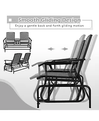 Sugift 2-Person Double Rocking Loveseat with Mesh Fabric and Center Tempered Glass Table