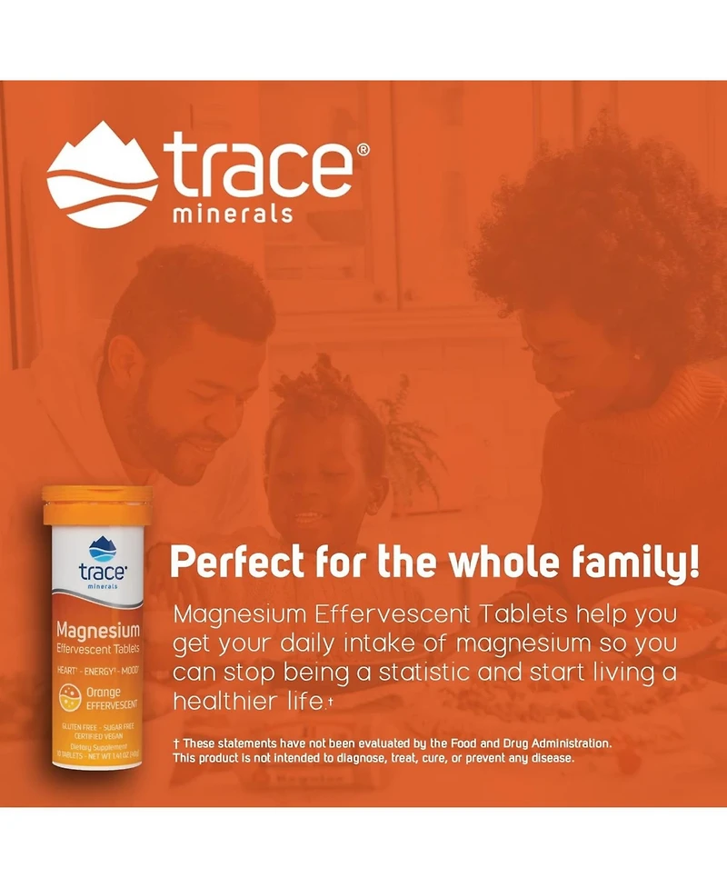 Trace Minerals | Magnesium Effervescent Tablets| No Allergies | Non-gmo, Gluten Free, Sugar-Free, Third Party Tested | Orange | 8 Tubes Contain 10 Tab