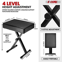 5 Core Keyboard Stand Double X Style Adjustable Piano Riser + Keyboard Piano Bench - Black