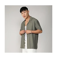 Campus Sutra Men's Olive Green Embroidered Twist Shirt