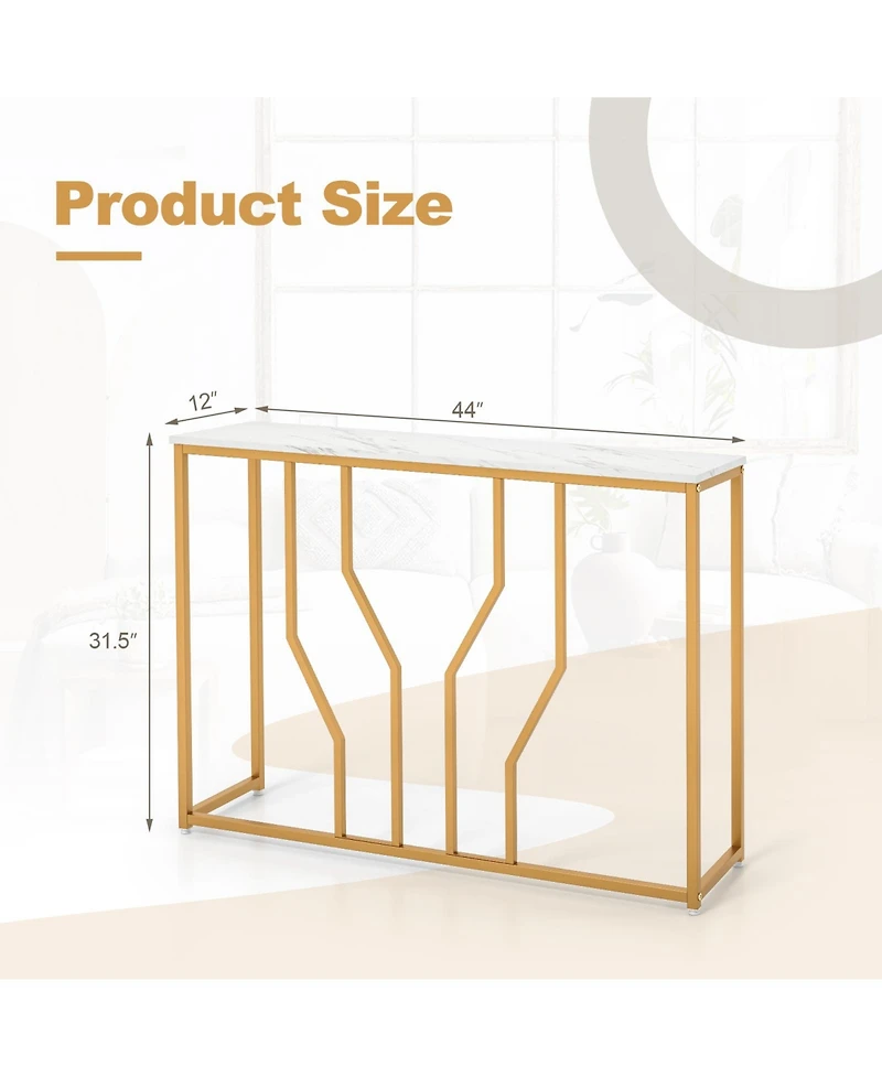 Sugift 44 Inch Modern White Entryway Table with Faux Marble Tabletop-White