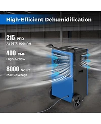 215 Pints Commercial Dehumidifier with Drain Hose 24H Timer Portable Handle