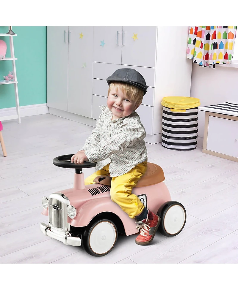 Gymax Retro Kids Ride-on Toy Kids Sit to Stand Vehicle with Working Steering Wheel White