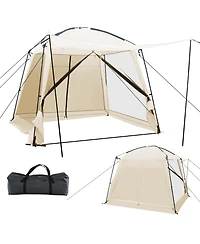 10 x 10 Feet Screened Canopy Tent w/ Vestibule and Zippered Door-Beige