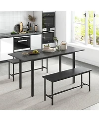 3 Piece Dining Table Set for 4-6 63"Kitchen with 2 Benches Metal Frame