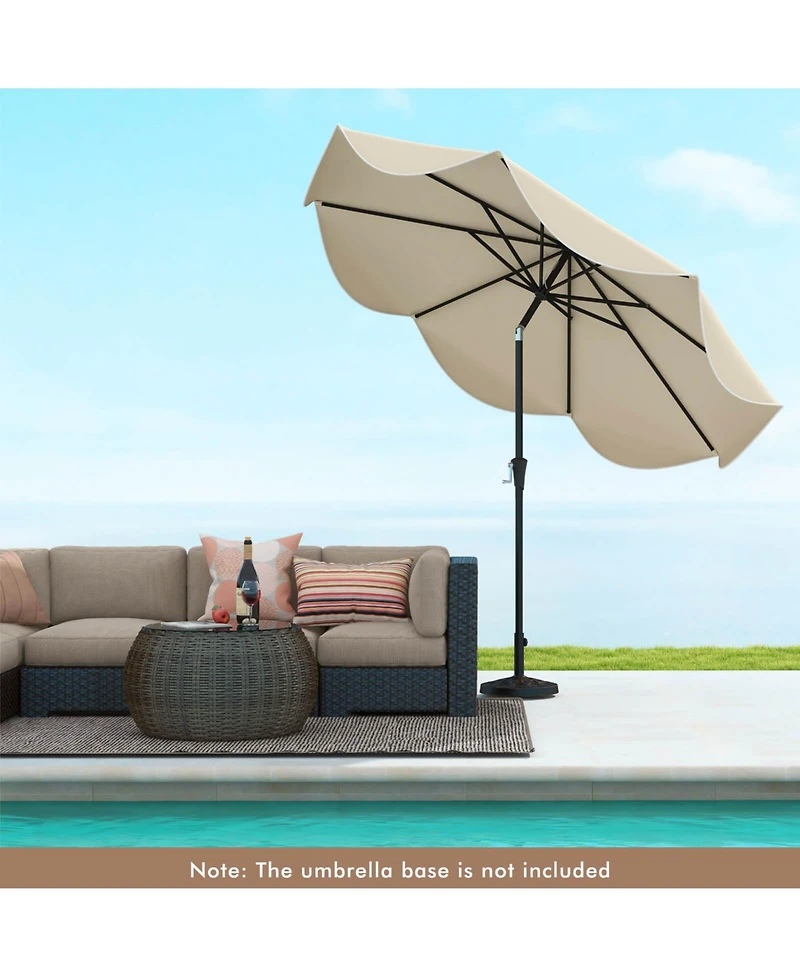 9 Ft Patio Umbrella 2-Tier Market Table with Crank Handle & 8 Ribs