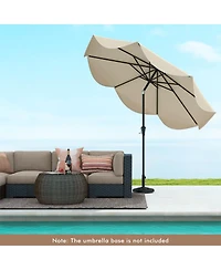 9 Ft Patio Umbrella 2-Tier Market Table with Crank Handle & 8 Ribs