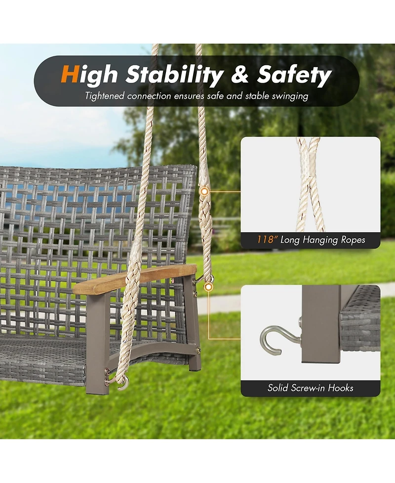 2-Person Patio Wicker Hanging Swing Chair Loveseat Cushion Porch Red