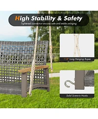 2-Person Patio Wicker Hanging Swing Chair Loveseat Cushion Porch Red