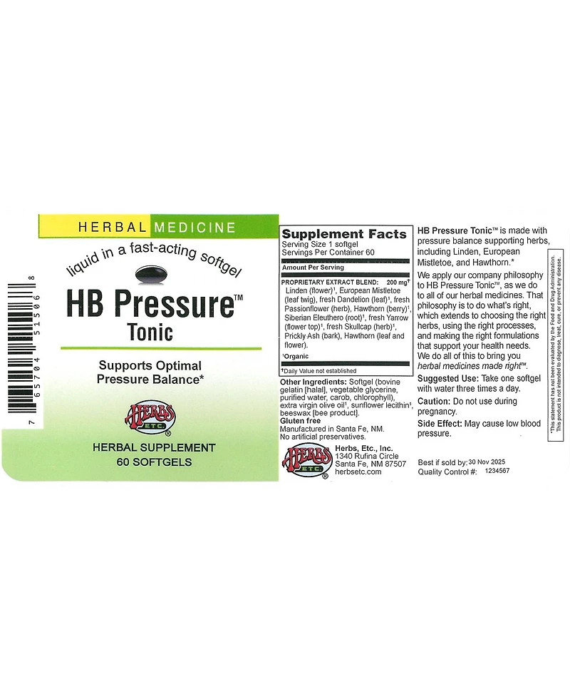 Hb Pressure Tonic Herbs Etc 60 Softgel