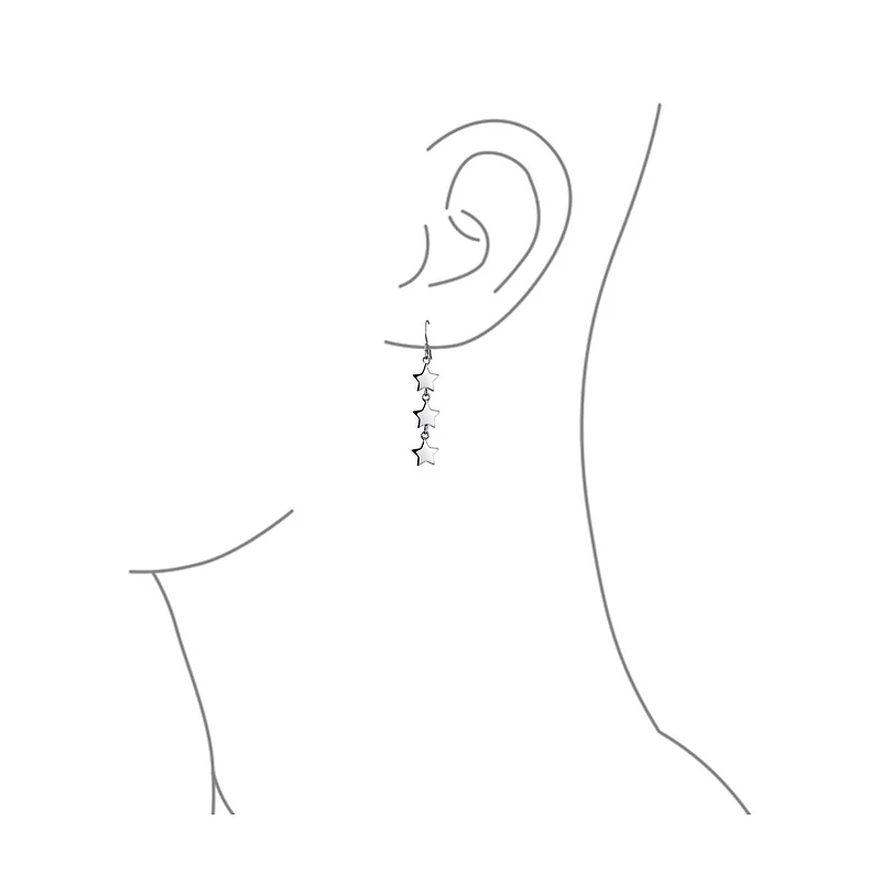Bling Jewelry American Usa Patriotic Celestial Rock Three Star Linear Drop Dangle Earrings .925 Sterling Silver French Wire