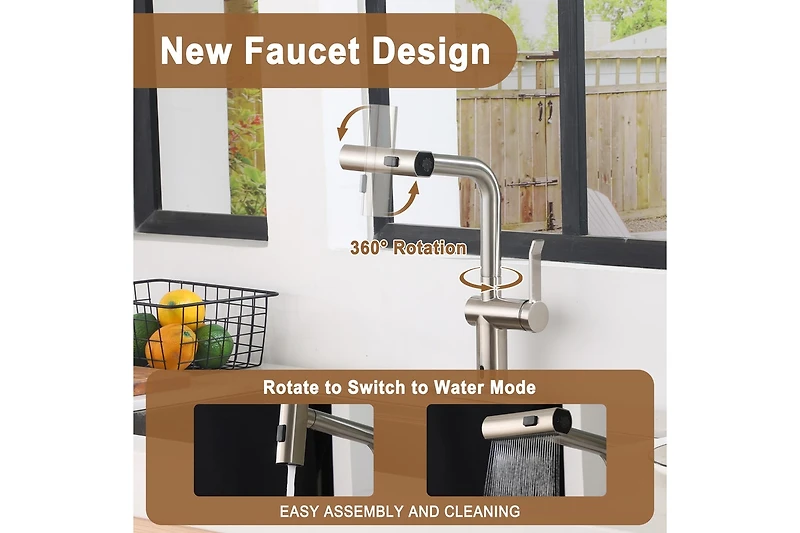 Casainc Single Handle Pull Out Kitchen Faucet With Touchless Sensor Three-function Mode Sprayer