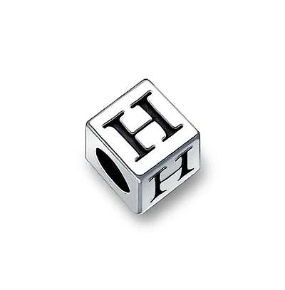 Bling Jewelry Alphabet Initial Square Block Letter Bead Charm .925 Sterling Silver